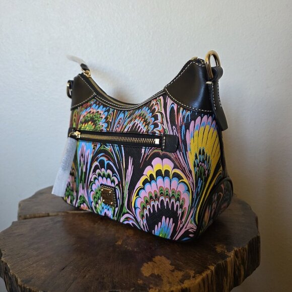 Dooney & Bourke Plumes Small Hobo Shoulder Bag Black Multi NWT Rare Coat Canvas - Picture 15 of 16